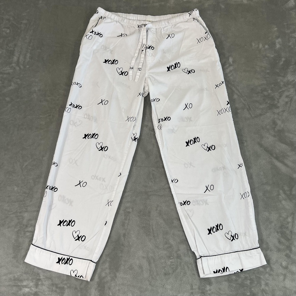 Printfresh Pajama Pants Womens Medium White XOXO Heart Print Cotton Lounge